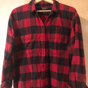 Madewell Oversized Boyshirt Button Down Buffalo Plaid Red Black L